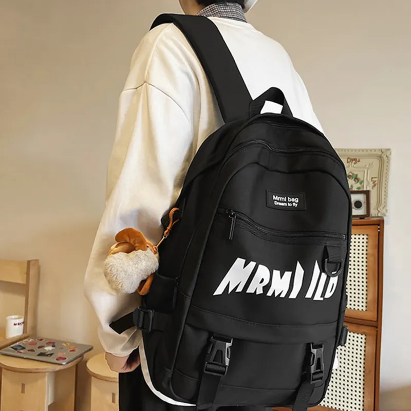 TAKI Nylon Student Backpack For Class Regular Unisex Black/Gray/Ecru-2