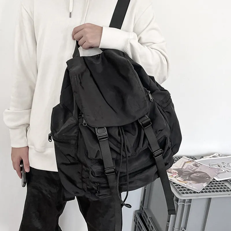 TAKI Fashion Casual Versatile Students Backpack Regular Nylon Unisex Couple's Version Black With Free Pen Pouch Unisex-5