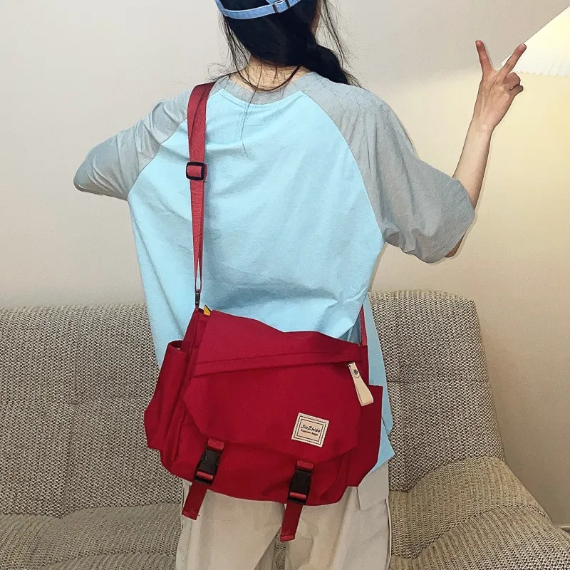 TAKI Commute Travel Lightweight Trendy Versatile Student Crossbody Bag Shoulder Bag Unisex Black/White/Red-3