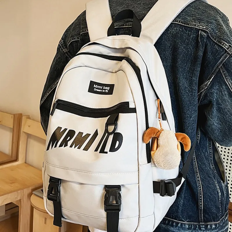 TAKI Nylon Student Backpack For Class Regular Unisex Black/Gray/Ecru-10