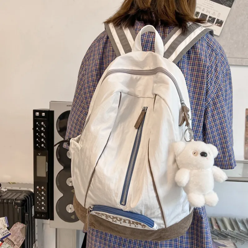 TAKI Nylon Travel Backpack Regular Unisex White/Khaki/Black/Gray/White & Blue-9