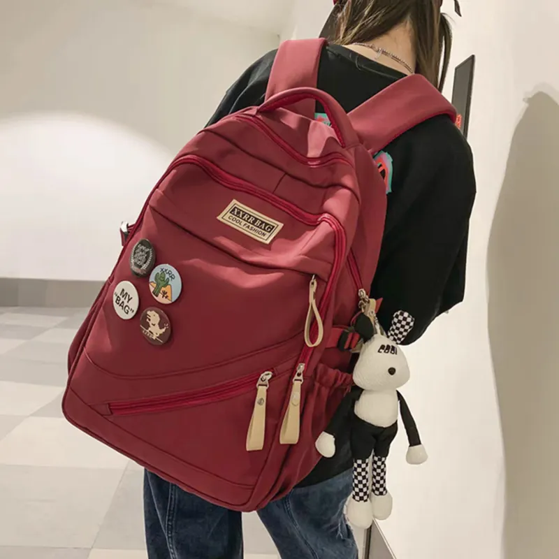TAKI Nylon Large Capacity Commute Versatile Students Backpack Medium Size Unisex Black/White/Blue/Red/Khaki-12