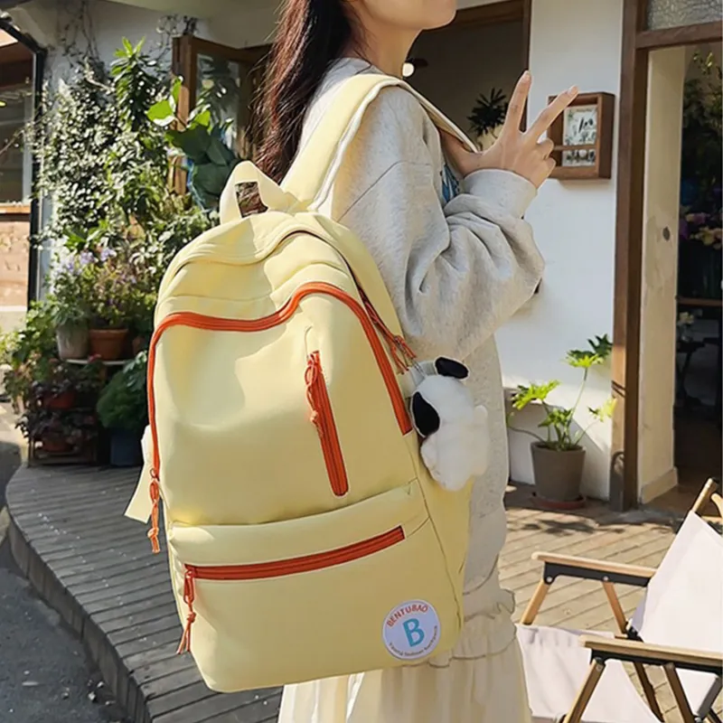 TAKI Nylon Fashion Versatile Students Schooling Backpack Regular Unisex Yellow/White/Light Gray-2