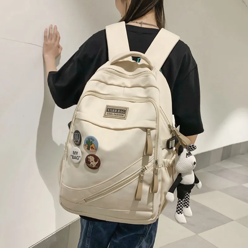 TAKI Nylon Large Capacity Commute Versatile Students Backpack Medium Size Unisex Black/White/Blue/Red/Khaki-4