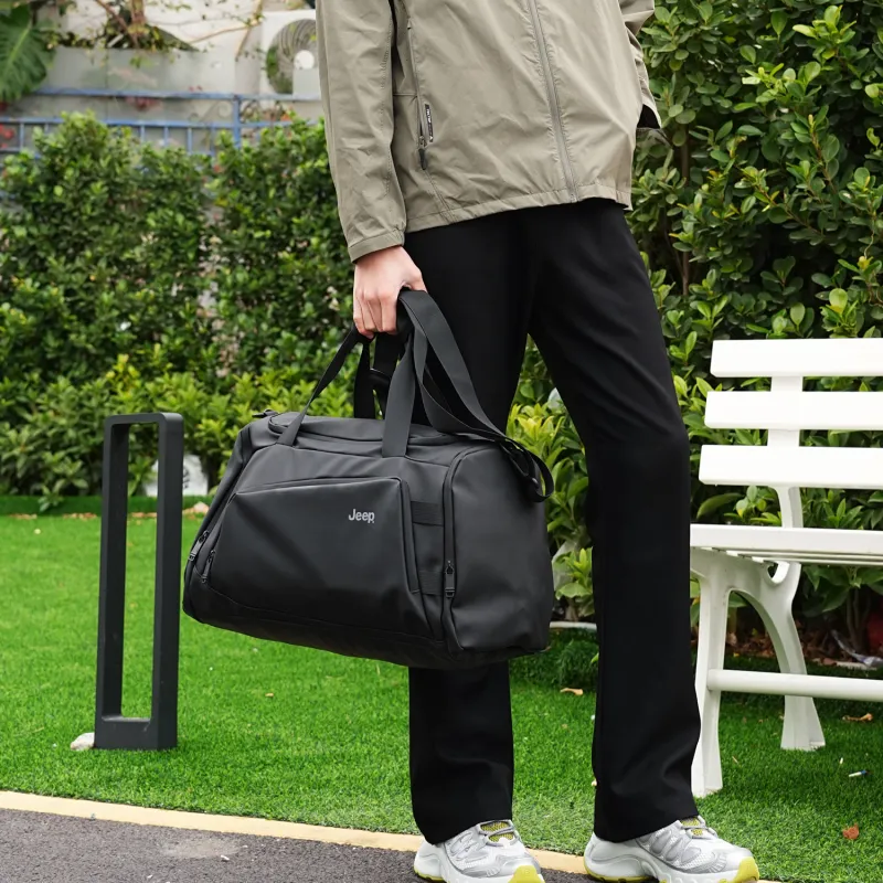 Jeep PU Leather Luggage Bag Gym Bag Large Size Unisex Black/Gray/Green-3