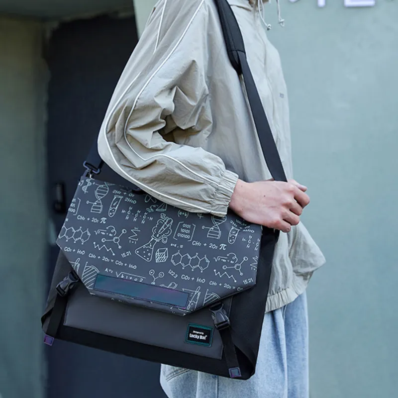 TAKI PU Fashionable Versatile One Shoulder Handbag Regular Unisex Black/Gray Equation/Black Equation/Black Lightning-3