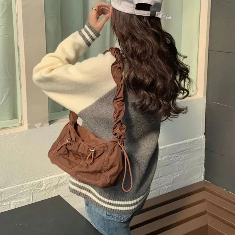 TAKI Nylon Fabric Commute Crossbody Bag Shoulder Bag Unisex Black/Ecru/Brown/Apricot/Coffee-6