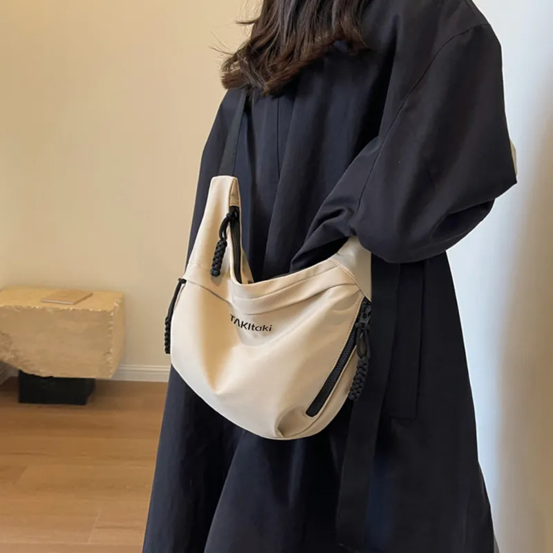 TAKI Oxford Dumpling Bag Handbag Shoulder Bag Medium Size Unisex Black/White/Khaki-16