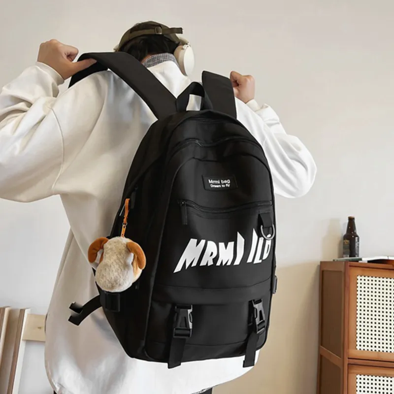 TAKI Nylon Student Backpack For Class Regular Unisex Black/Gray/Ecru-1