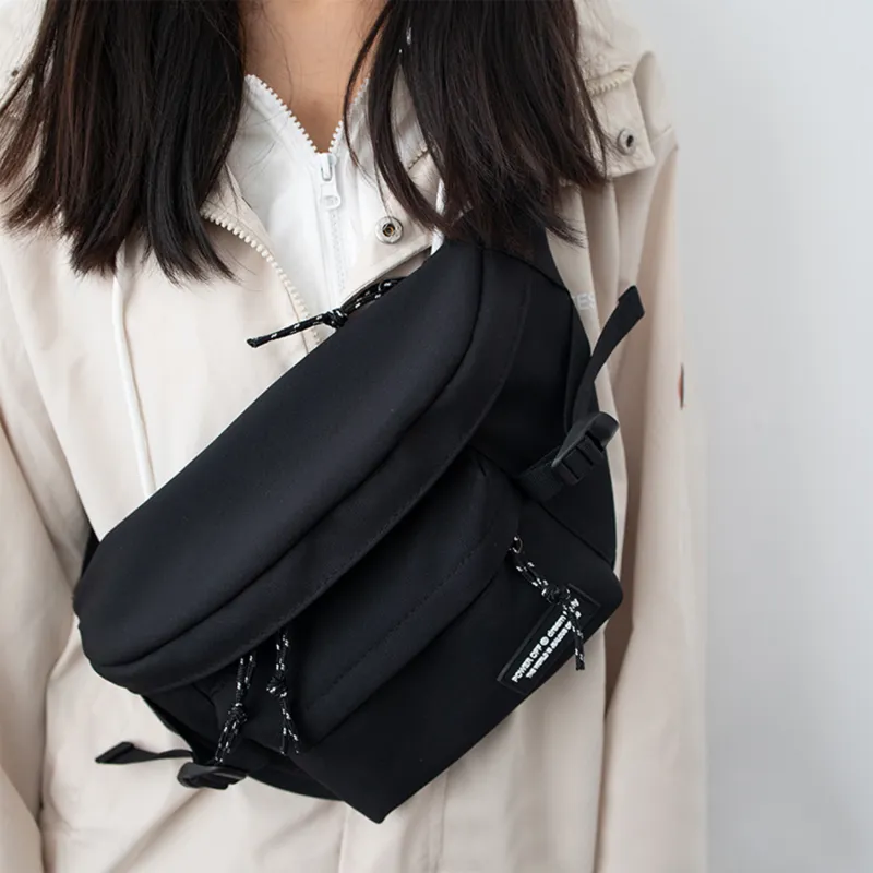 TAKI Nylon Fashion Versatile Color Blocking Advanced Slanted Crossbody Bag Regular Unisex Black/White/Purple-5