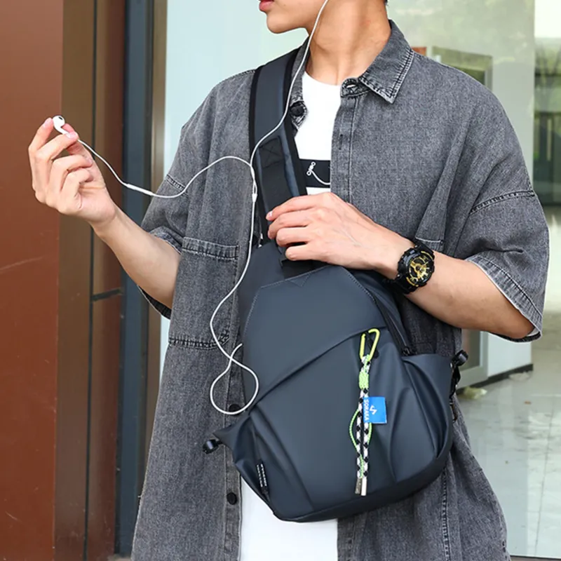 TAKI Water Resistant Membrana Dermalis Material Crossbody One Shoulder Sling Bags Regular Unisex Black/Blue/Gray-8