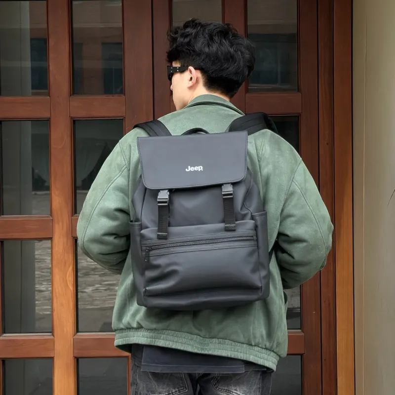 Jeep Membrana Dermalis Commute Students Laptop Bag Backpack, Regular Unisex Black/Gray/Green-3