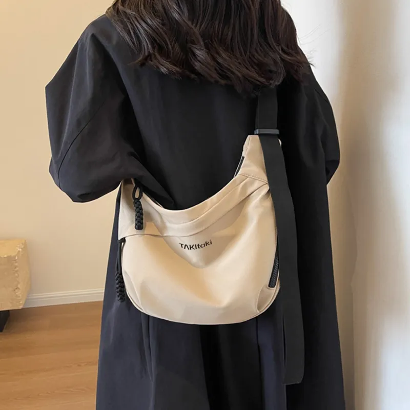 TAKI Oxford Dumpling Bag Handbag Shoulder Bag Medium Size Unisex Black/White/Khaki-15
