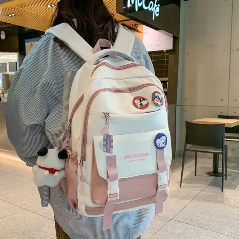 TAKI Nylon Backpack Regular Unisex Pink/Black/Blue-3