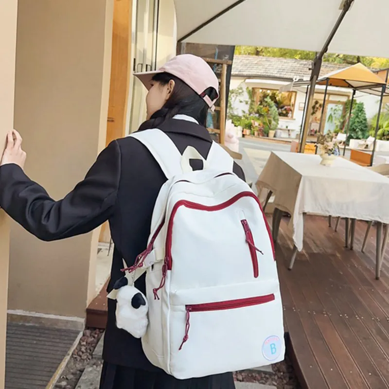 TAKI Nylon Fashion Versatile Students Schooling Backpack Regular Unisex Yellow/White/Light Gray-5