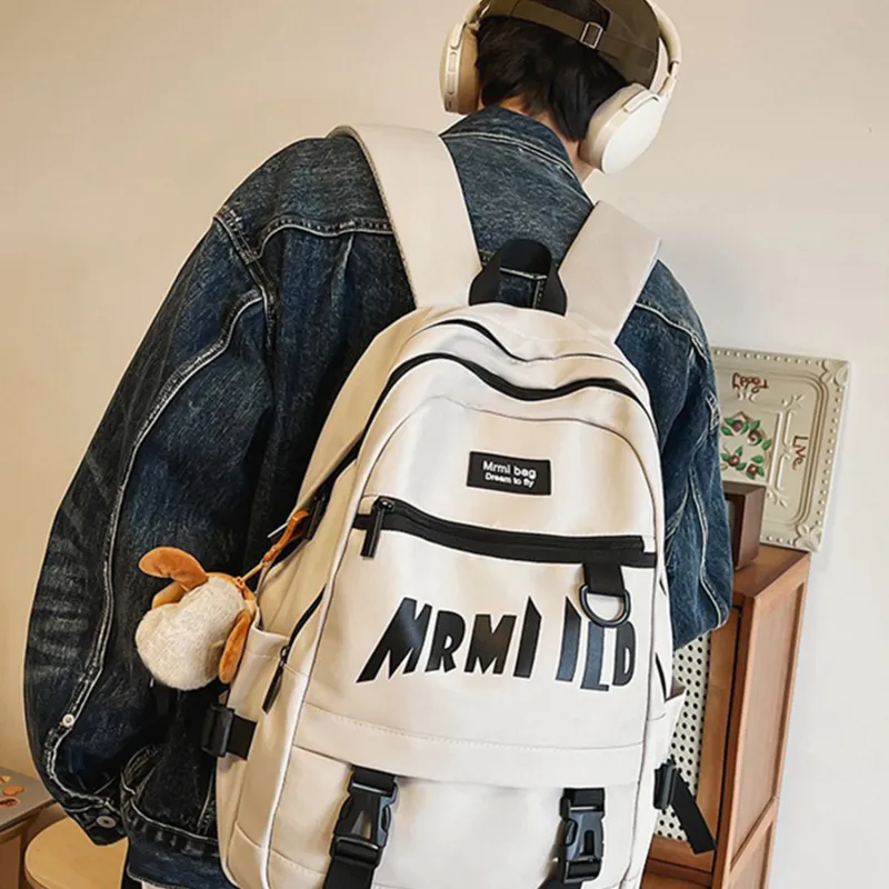 TAKI Nylon Student Backpack For Class Regular Unisex Black/Gray/Ecru-9