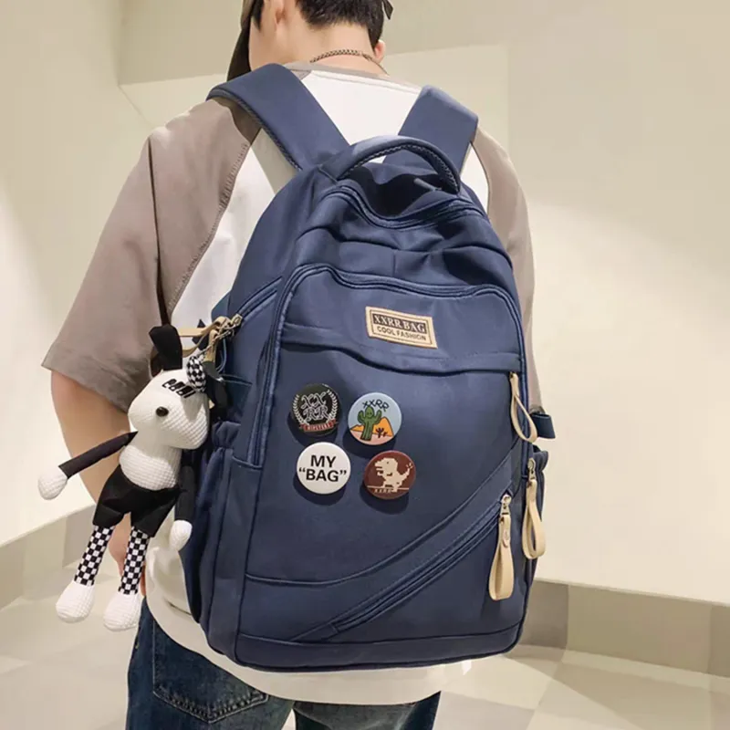 TAKI Nylon Large Capacity Commute Versatile Students Backpack Medium Size Unisex Black/White/Blue/Red/Khaki-7