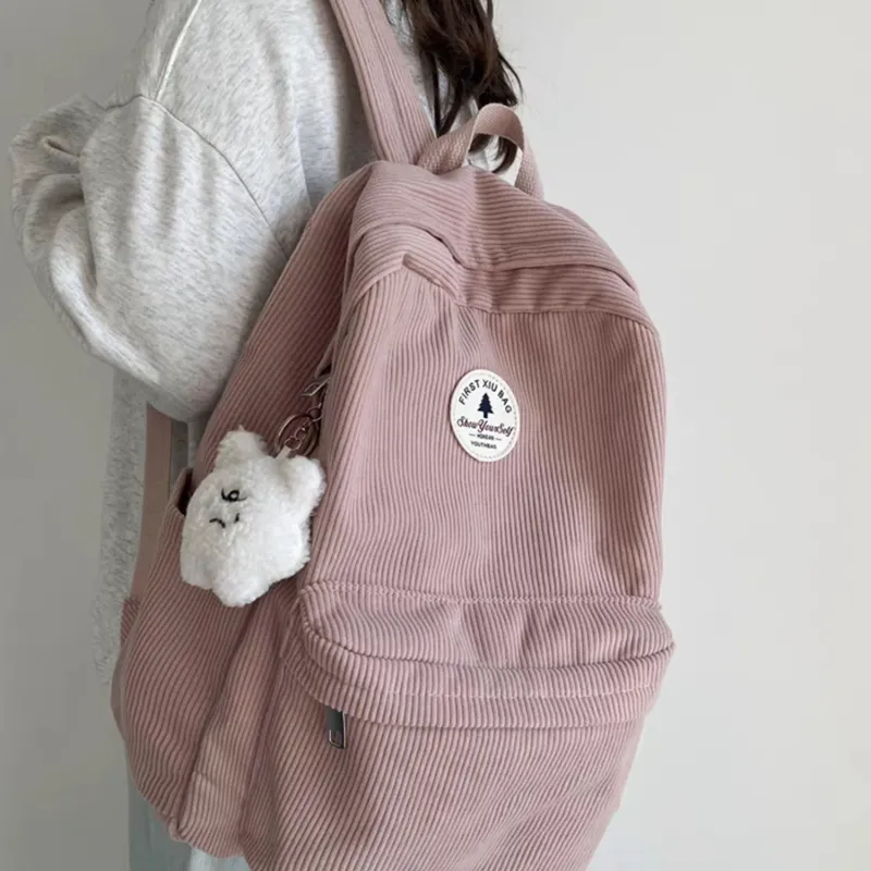 TAKI Corduroy Backpack Regular Unisex White/Pink/Black/Gray-1