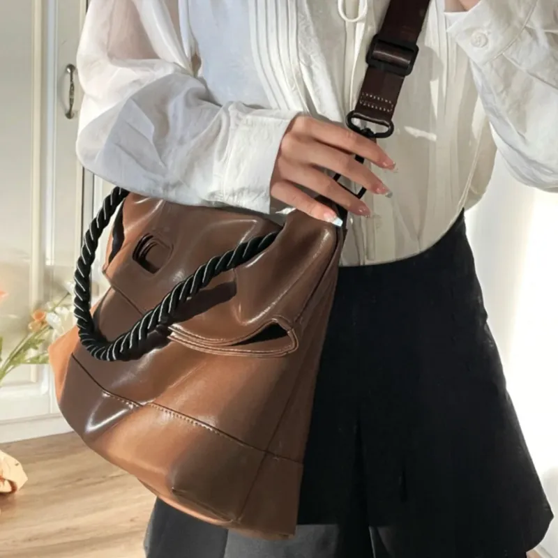 TAKI PU Versatile Commute Travel Shoulder Bag, Crossbody Bag, Handbag Regular Unisex Brown/Black-8