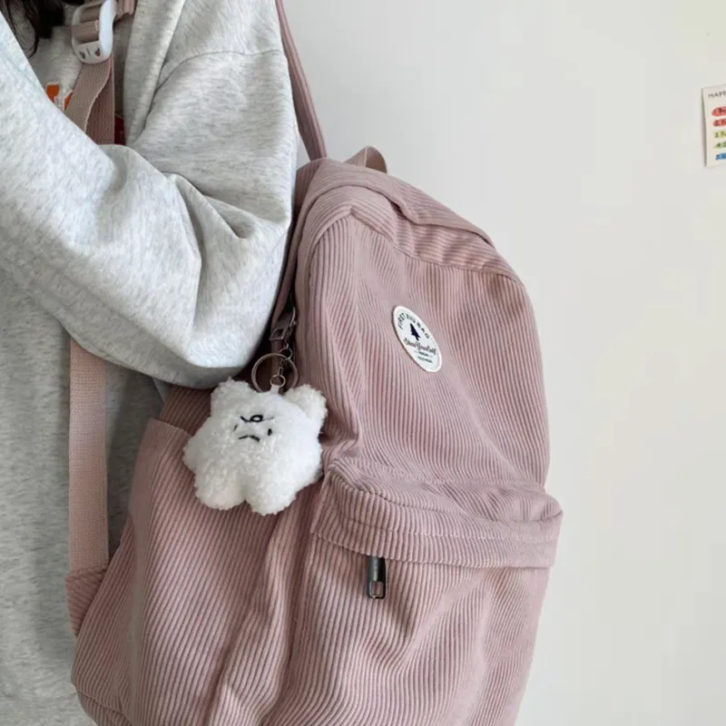 TAKI Corduroy Backpack Regular Unisex White/Pink/Black/Gray-2