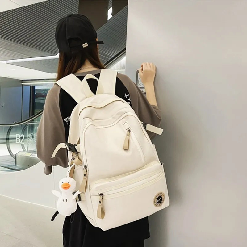 TAKI Nylon Versatile Large Capacity Student Backpack Regular Unisex Black/White/Khaki-2