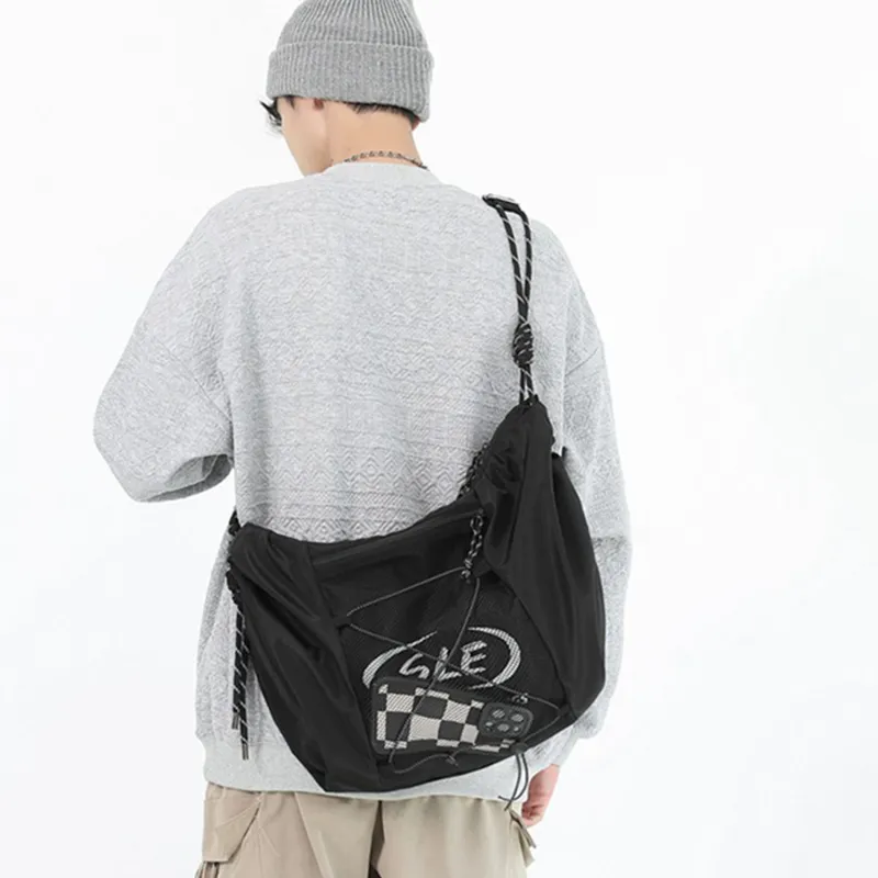 TAKI Nylon Crossbody Bag, Shoulder Bag Medium Size Unisex Gray/Black-5