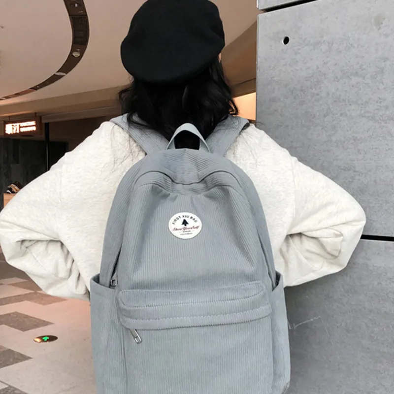TAKI Corduroy Backpack Regular Unisex White/Pink/Black/Gray-11