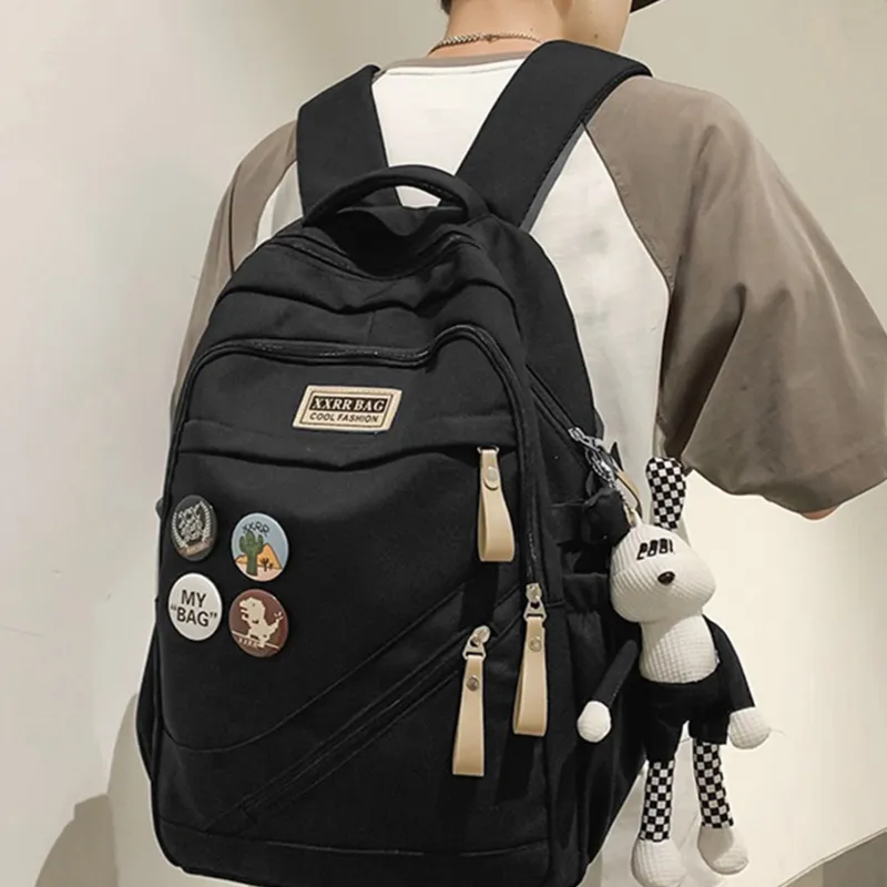 TAKI Nylon Large Capacity Commute Versatile Students Backpack Medium Size Unisex Black/White/Blue/Red/Khaki-1