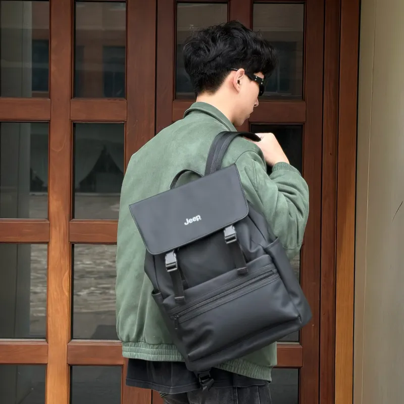Jeep Membrana Dermalis Commute Students Laptop Bag Backpack, Regular Unisex Black/Gray/Green-4