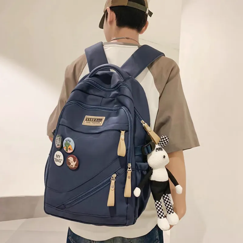 TAKI Nylon Large Capacity Commute Versatile Students Backpack Medium Size Unisex Black/White/Blue/Red/Khaki-8