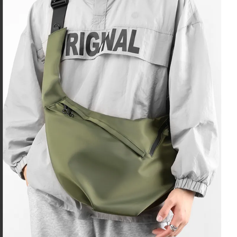 TAKI Nylon Shoulder Bag, Crossbody Bag Regular Unisex Black/Army Green-8