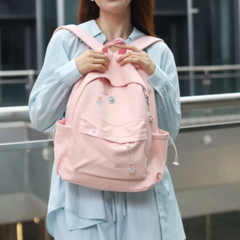 TAKI Nylon Student Commute Large Capacity Versatile Minimalist Style Backpack Unisex Pink/Green/Black/Purple/Custard-9