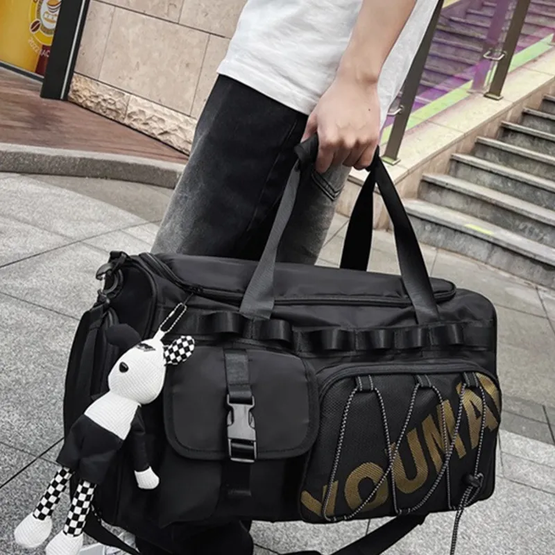 HCXK Nylon Large Capacity Handbag, Shoulder Bag Regular Unisex Black/Pink/Ecru-2