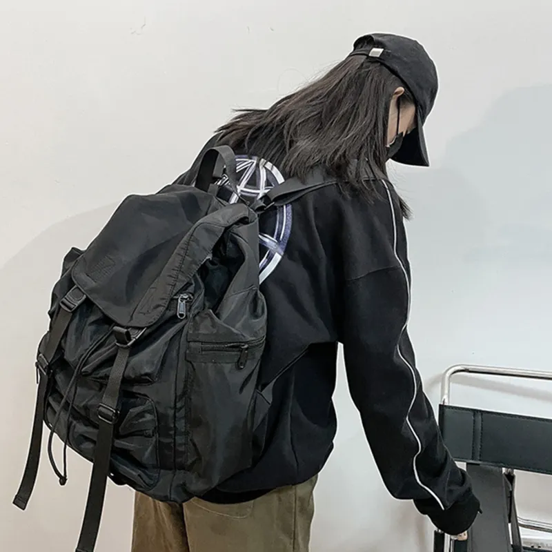 TAKI Fashion Casual Versatile Students Backpack Regular Nylon Unisex Couple's Version Black With Free Pen Pouch Unisex-4