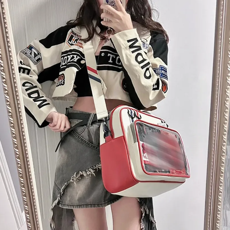 TAKI Color Block Stylish Doll Bag Badge Shoulder Bag, Crossbody Bag Ita Bag Unisex-9