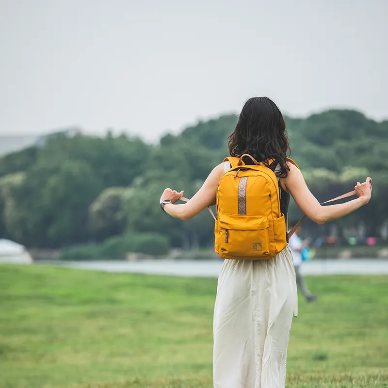 INUK Polyester Backpack Regular Unisex Yellow/Milk Tea Beige/Green/Pink-14