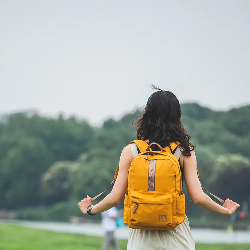 INUK Polyester Backpack Regular Unisex Yellow/Milk Tea Beige/Green/Pink-13