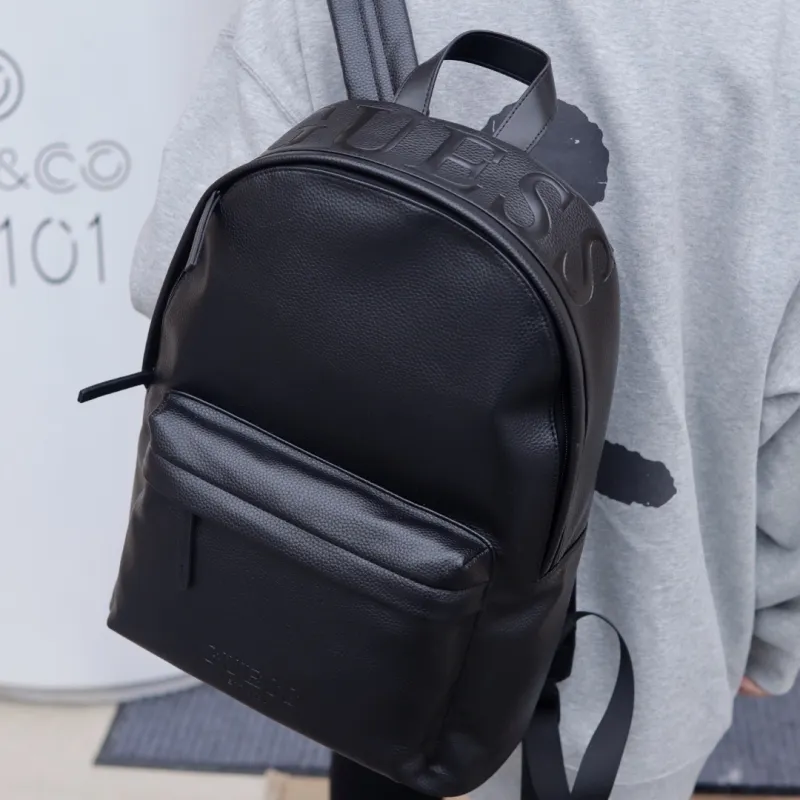 GUESS Synthetic Leather Large Capacity Leather Backpack Travel Backpack Computer Backpacks Regular Unisex Black-4