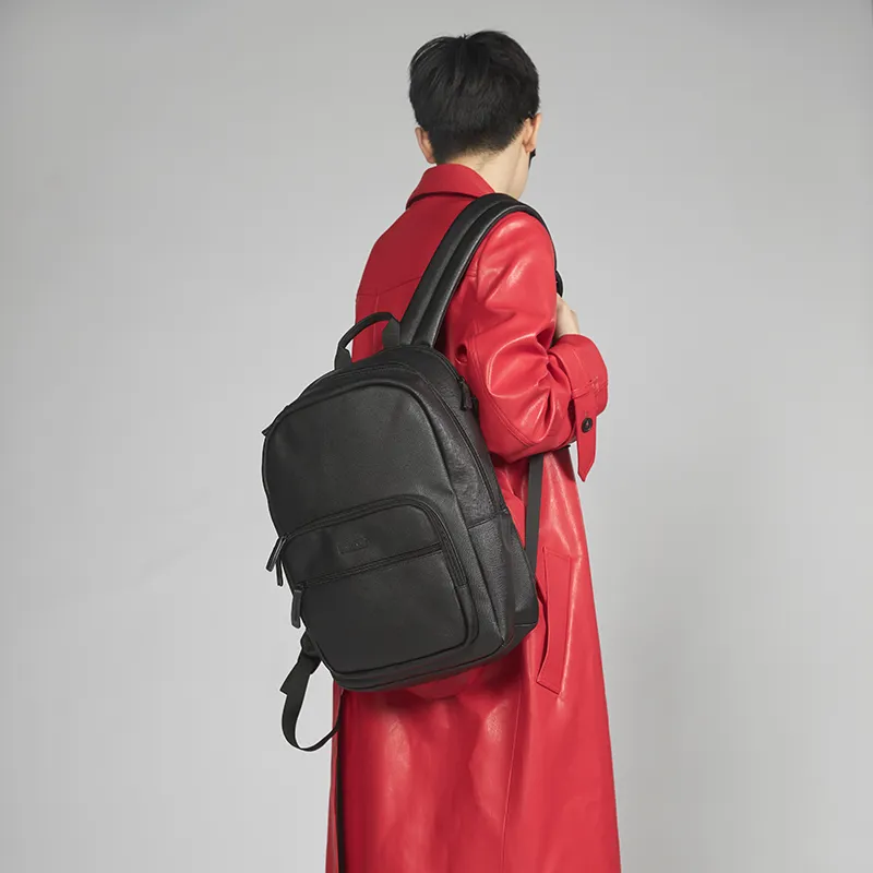SWIZA Leather Backpack Regular Unisex Pure Black-4