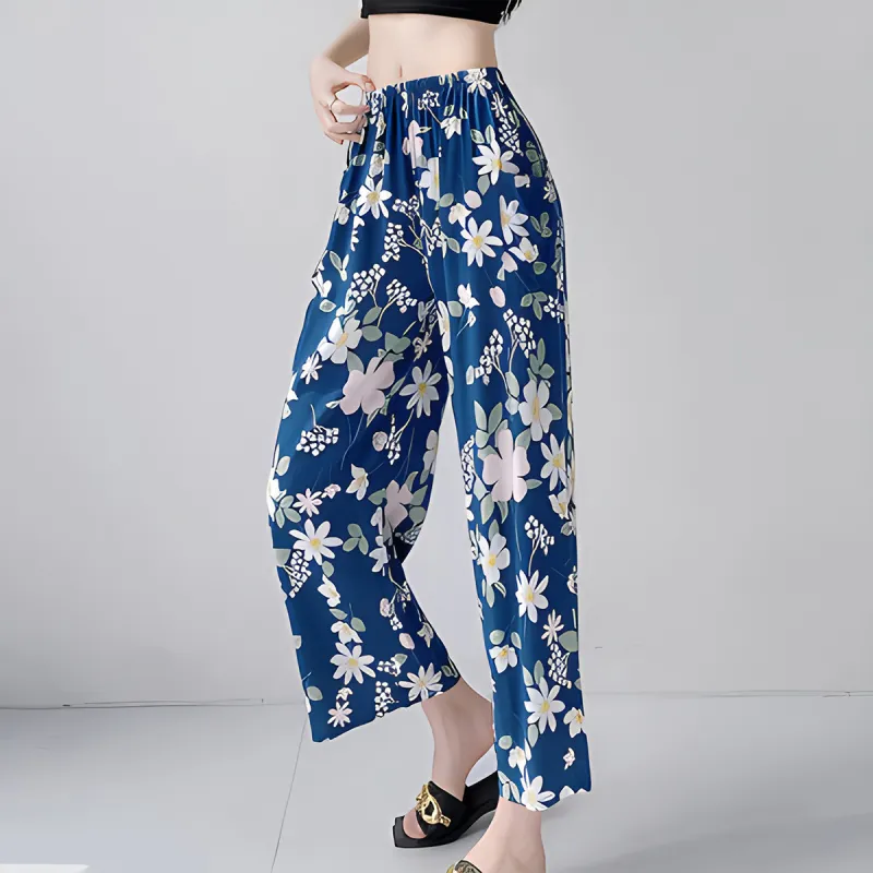 MADALLO Pajama Pants Women's Blue Background Mulan Flower-1