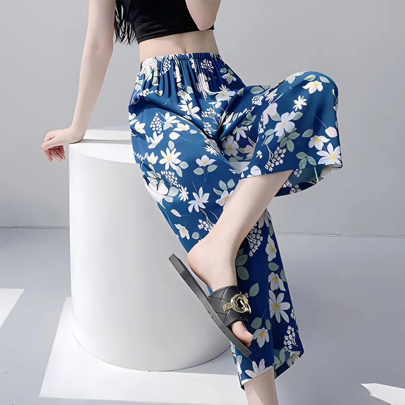 MADALLO Pajama Pants Women's Blue Background Mulan Flower-2