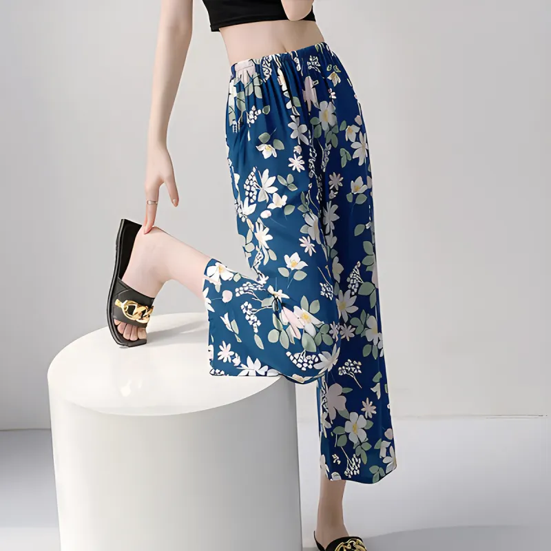 MADALLO Pajama Pants Women's Blue Background Mulan Flower-4