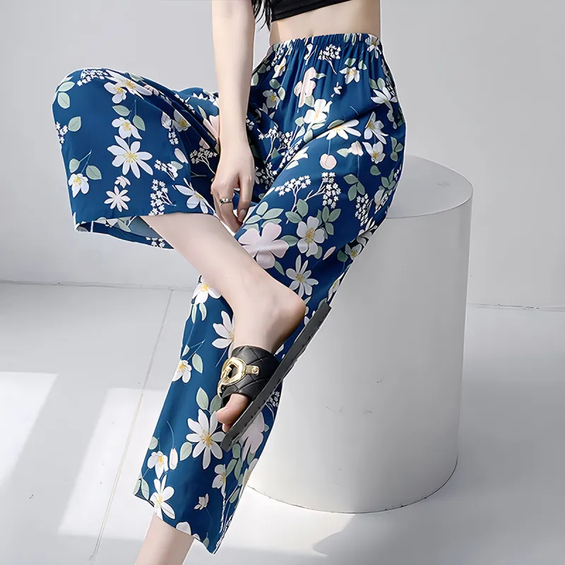 MADALLO Pajama Pants Women's Blue Background Mulan Flower-5