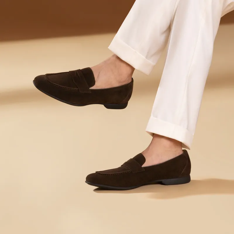 THOM WILLS Suede Slip on Loafers Men's Dark Coffee-5