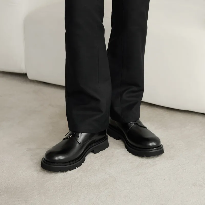 THOM WILLS Cleanfit Business Commute Versatile Calfskin Derby Shoes Casual Shoes Men's Black-5