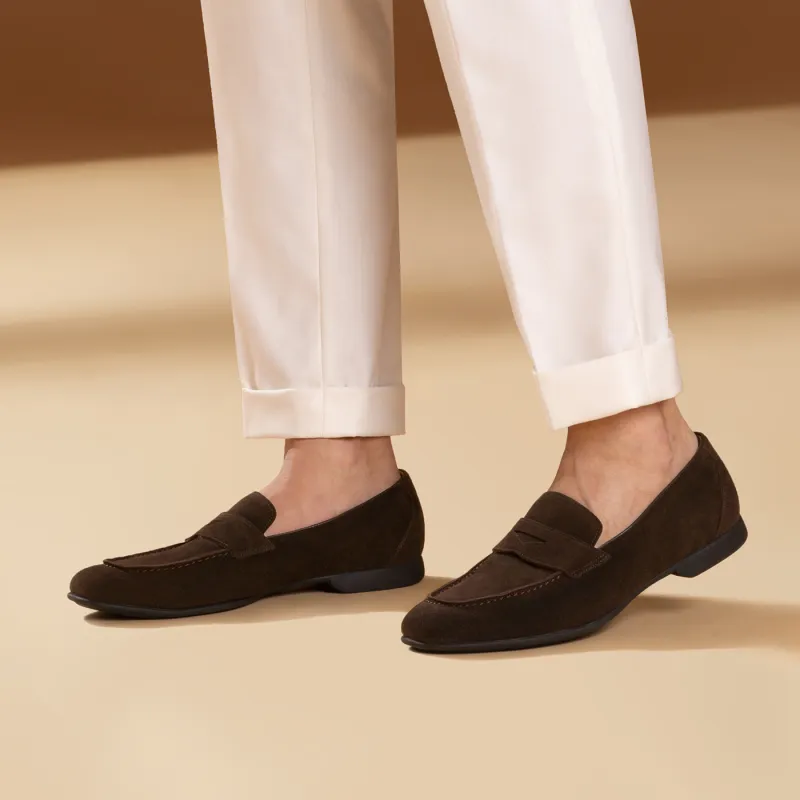 THOM WILLS Suede Slip on Loafers Men's Dark Coffee-17