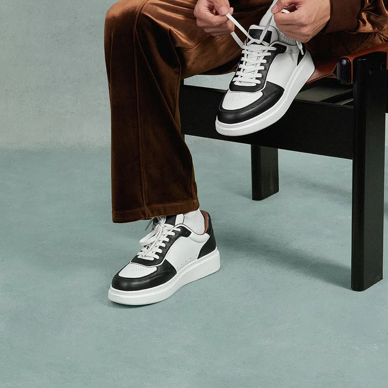 THOM WILLS Casual Versatile Trainer White Sneakers Low Top Skateboard Shoes Men's Black White-5