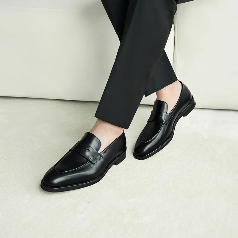 THOM WILLS British Business Calfskin Penny Loafers Casual Shoes Men's Black-6