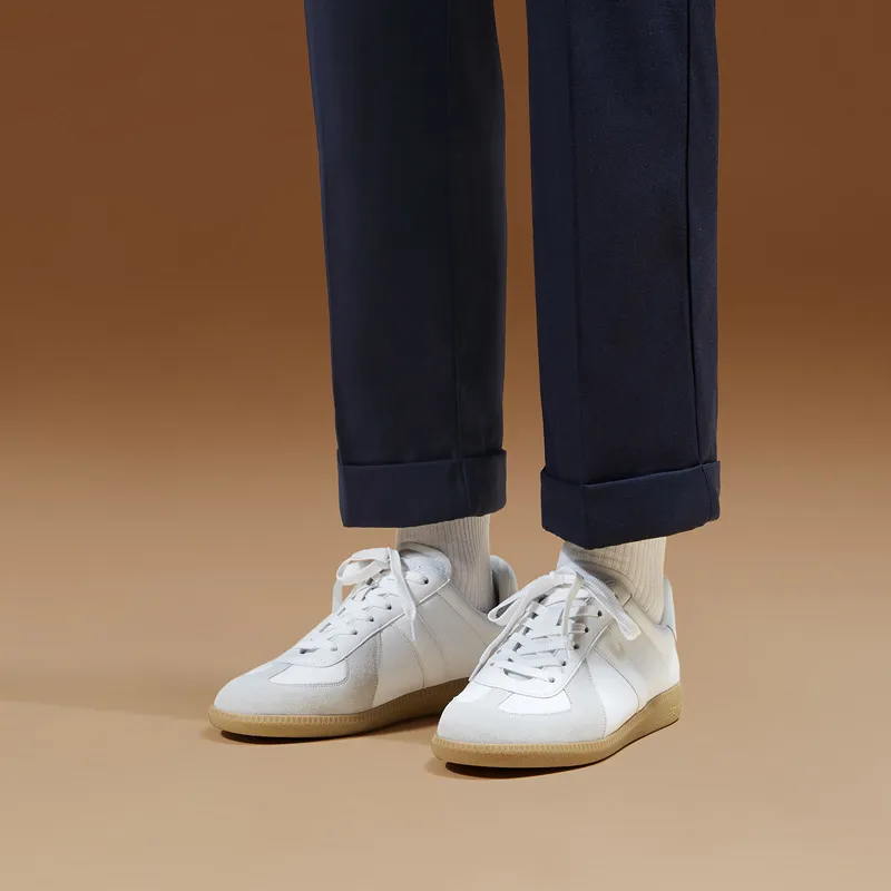 THOM WILLS Classic Vintage German Army Trainers Low Top Skateboard Shoes Unisex White-7