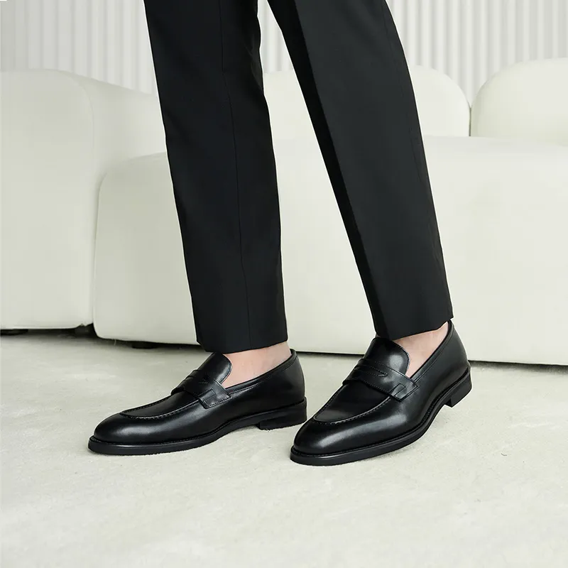 THOM WILLS British Business Calfskin Penny Loafers Casual Shoes Men's Black-5